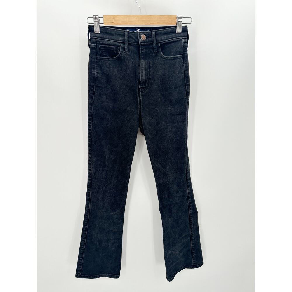Hollister Juniors Bootcut High Waisted Jeans Sz 1 Black Wash Festival Grunge‎